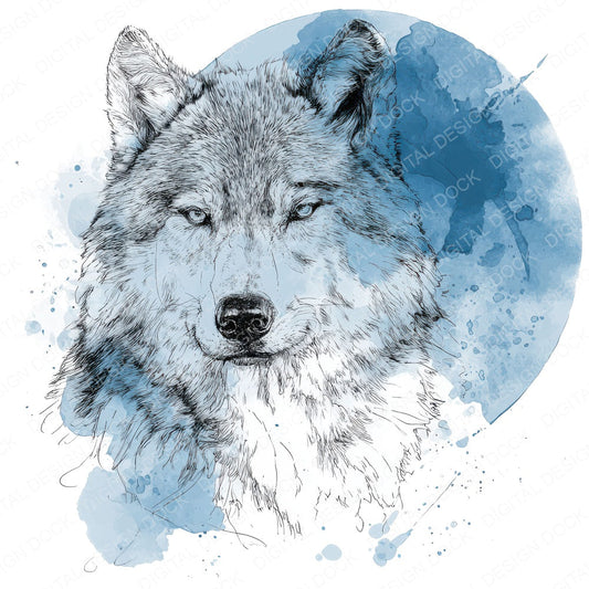 Watercolour Splash Wolf Head fussy cut sheet in A4 format showing all 12 designs on one printable page