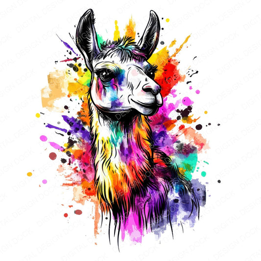 Watercolour Splatter Alpaca fussy cut sheet in A4 format showing all 12 designs on one printable page