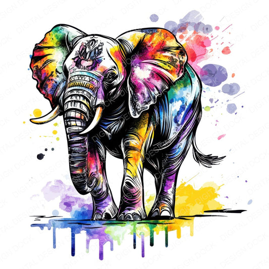 Watercolour Splatter Elephant fussy cut sheet in A4 format showing all 12 designs on one printable page