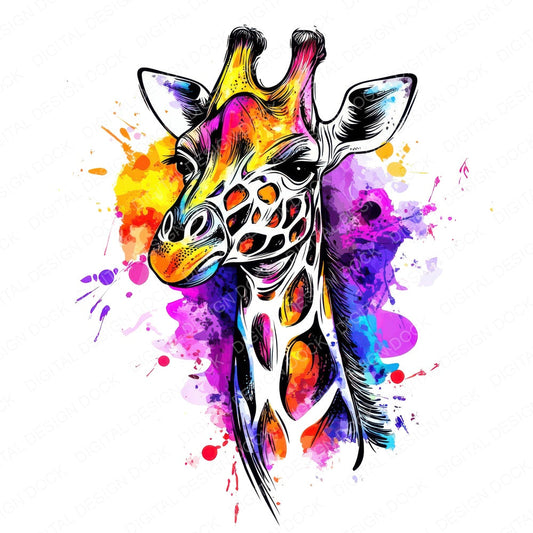 Watercolour Splatter Giraffe fussy cut sheet in A4 format showing all 12 designs on one printable page