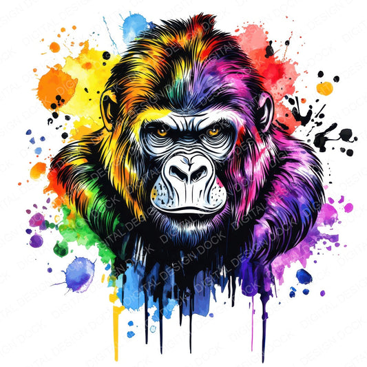 Watercolour Splatter Gorilla fussy cut sheet in A4 format showing all 12 designs on one printable page