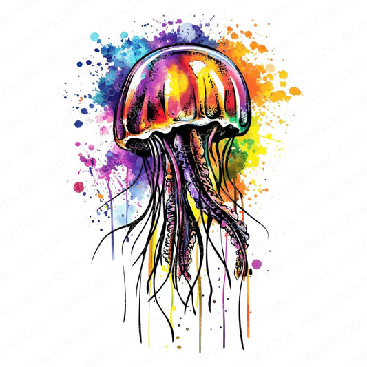 Watercolour Splatter Jellyfish fussy cut sheet in A4 format showing all 12 designs on one printable page