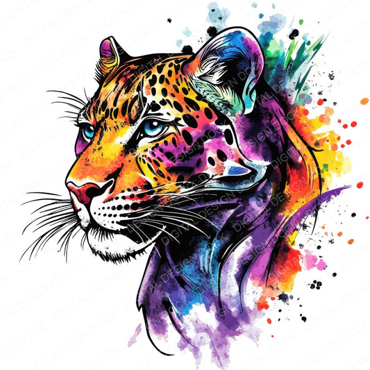 Watercolour Splatter Leopard fussy cut sheet in A4 format showing all 12 designs on one printable page