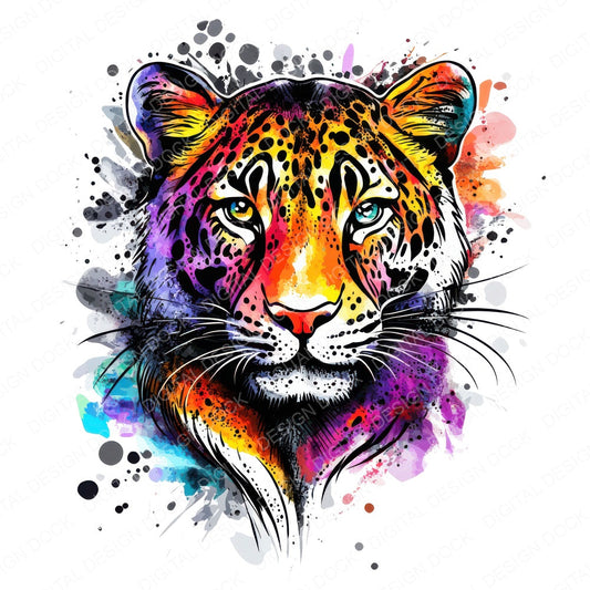 Watercolour Splatter Leopard fussy cut sheet in US Letter format showing all 12 designs on one printable page