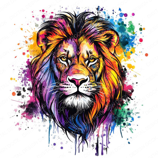 Watercolour Splatter Lion fussy cut sheet in A4 format showing all 12 designs on one printable page