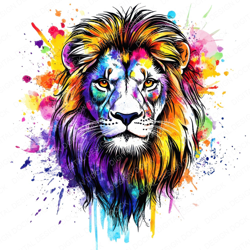 Watercolour Splatter Lion fussy cut sheet in US Letter format showing all 12 designs on one printable page