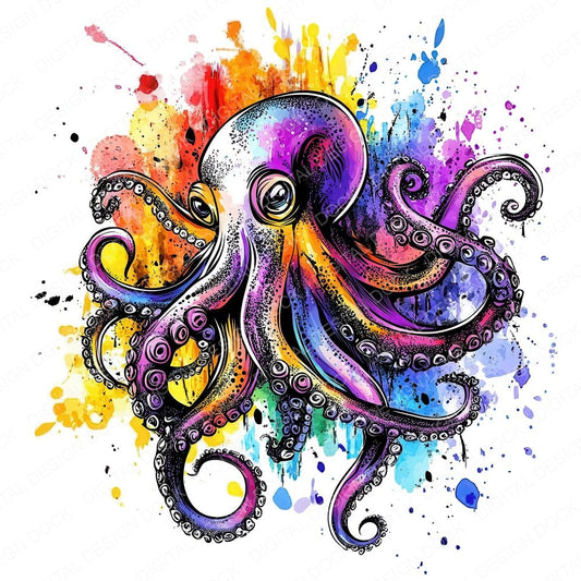 Watercolour Splatter Octopus Clipart Set (DDD007371)