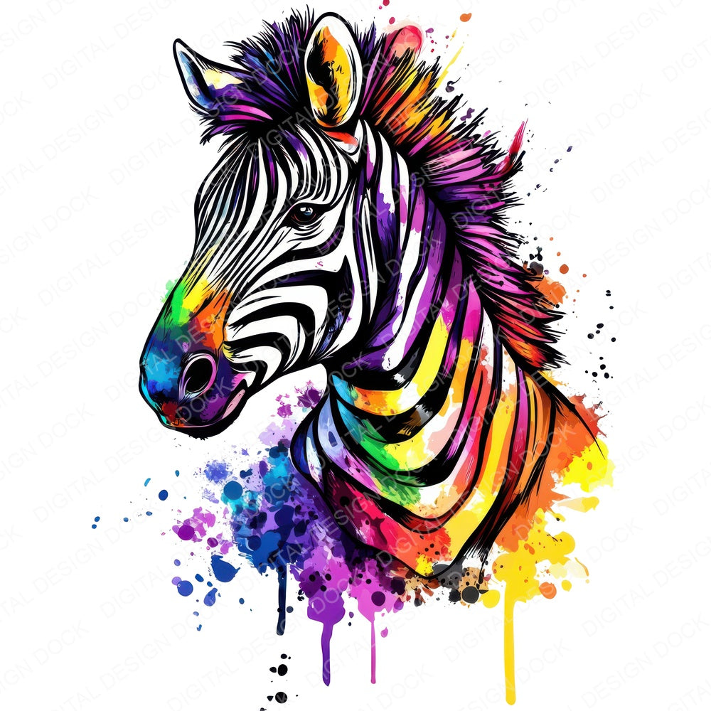 Watercolour Splatter Zebra fussy cut sheet in A4 format showing all 12 designs on one printable page