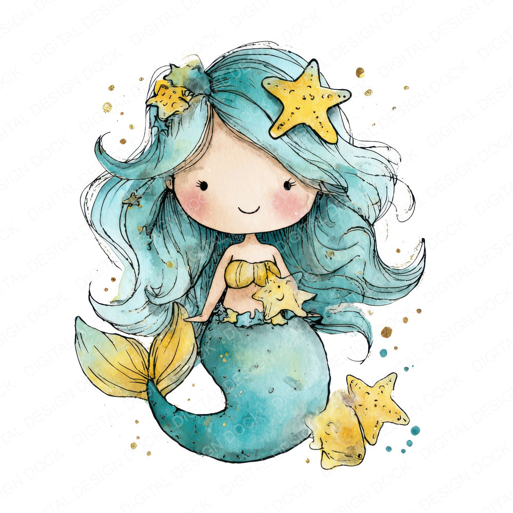 Watercolour Starfish Mermaid Clipart Set (DDD007382)