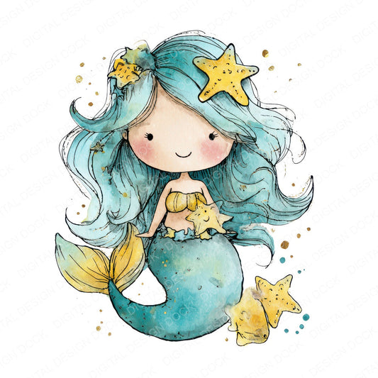 Watercolour Starfish Mermaid Clipart Set (DDD007382)