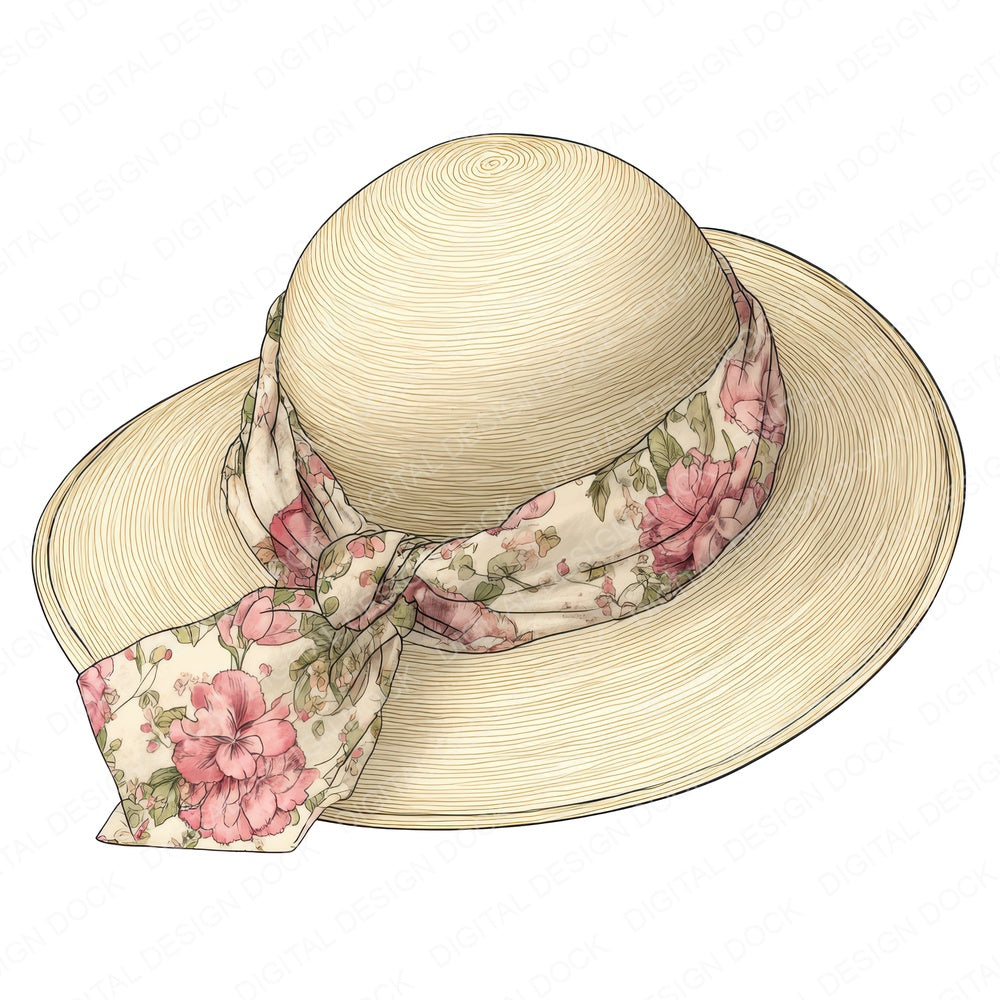 Watercolour Summer Hat fussy cut sheet in A4 format showing all 12 designs on one printable page