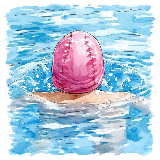 Watercolour Swimming fussy cut sheet in A4 format showing all 12 designs on one printable page