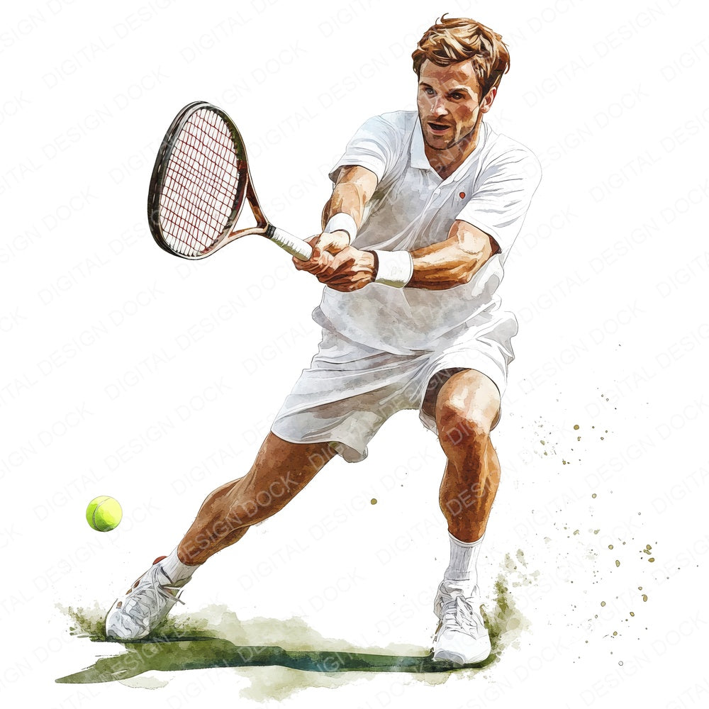 Watercolour Tennis Player fussy cut sheet in A4 format showing all 12 designs on one printable page