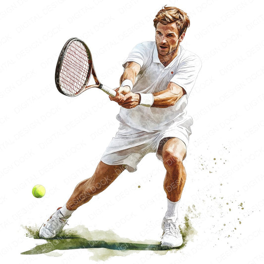 Watercolour Tennis Player fussy cut sheet in A4 format showing all 12 designs on one printable page