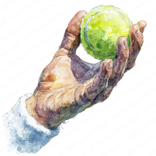 Watercolour Tennis Serve fussy cut sheet in A4 format showing all 12 designs on one printable page