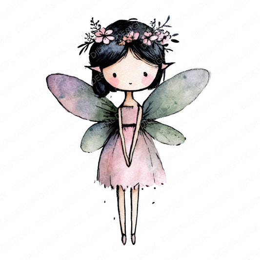 Watercolour Tiny Fairy fussy cut sheet in A4 format showing all 12 designs on one printable page