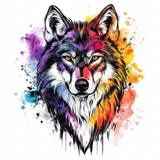 Watercolour Tribal Wolf fussy cut sheet in A4 format showing all 12 designs on one printable page