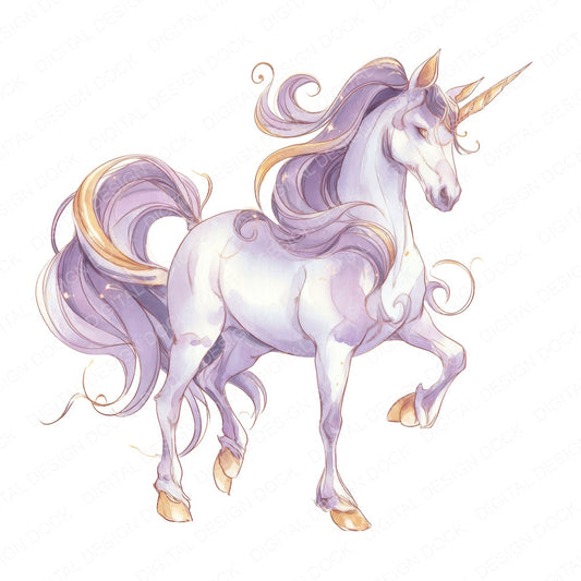Watercolour Unicorn fussy cut sheet in A4 format showing all 12 designs on one printable page