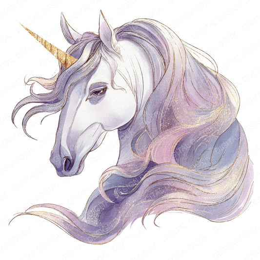 Watercolour Unicorn fussy cut sheet in US Letter format showing all 12 designs on one printable page