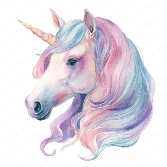 Watercolour Unicorn Head fussy cut sheet in US Letter format showing all 12 designs on one printable page