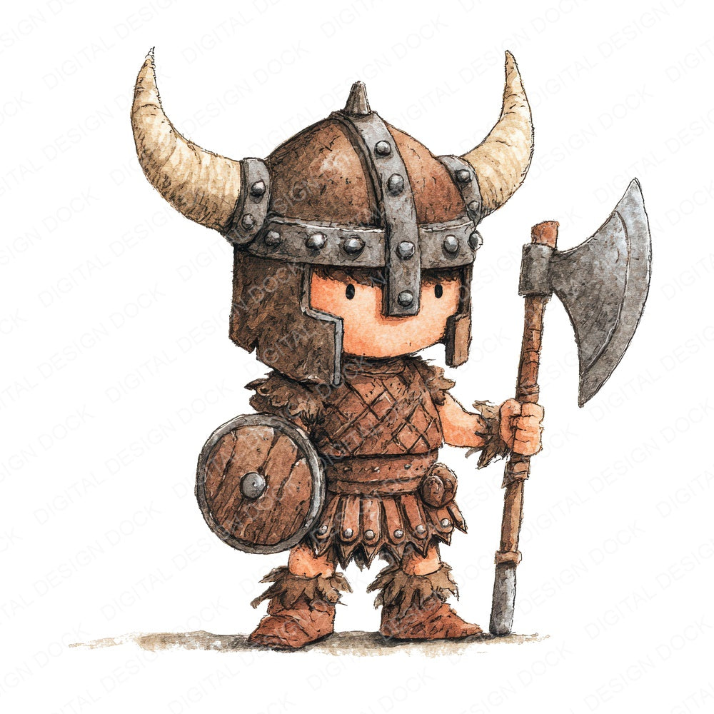 Watercolour Viking Warrior fussy cut sheet in A4 format showing all 12 designs on one printable page