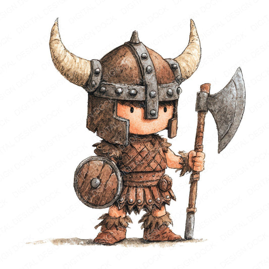 Watercolour Viking Warrior fussy cut sheet in A4 format showing all 12 designs on one printable page