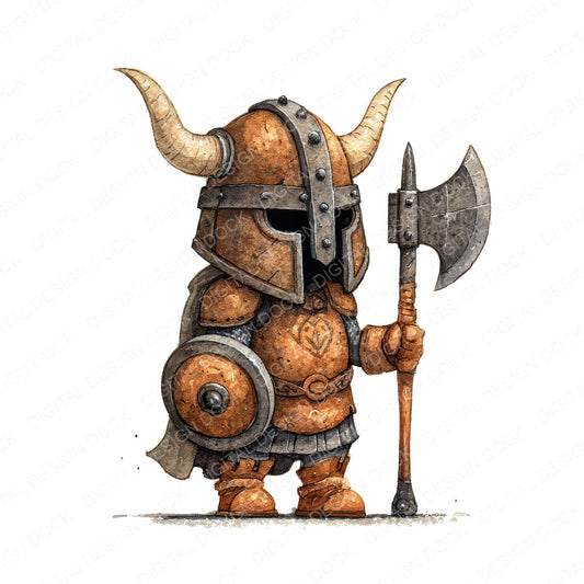 Watercolour Viking Warrior fussy cut sheet in US Letter format showing all 12 designs on one printable page