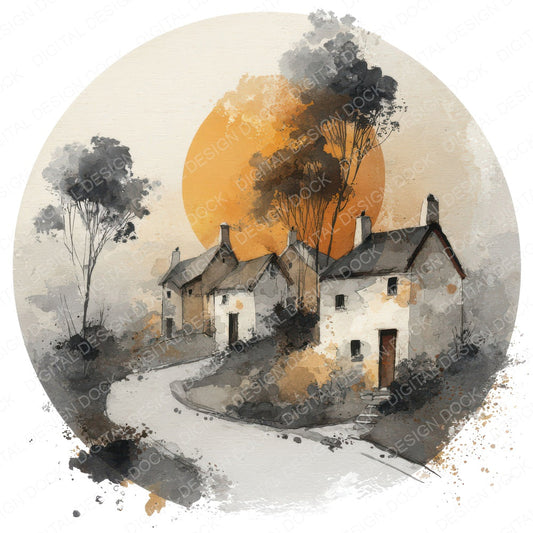 Watercolour Village Circle Clipart Set (DDD008545)