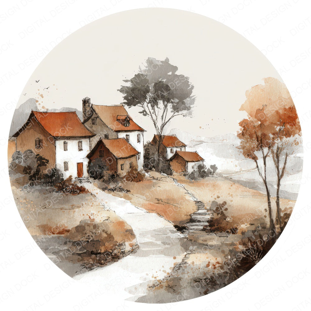 Watercolour Village Circle Clipart Set (DDD008545)