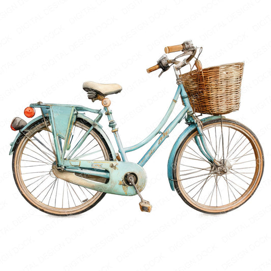 Watercolour Vintage Bicycle fussy cut sheet in US Letter format showing all 12 designs on one printable page