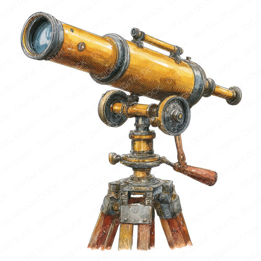 Watercolour Vintage Telescope fussy cut sheet in A4 format showing all 12 designs on one printable page