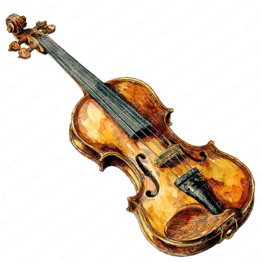 Watercolour Violin fussy cut sheet in A4 format showing all 12 designs on one printable page