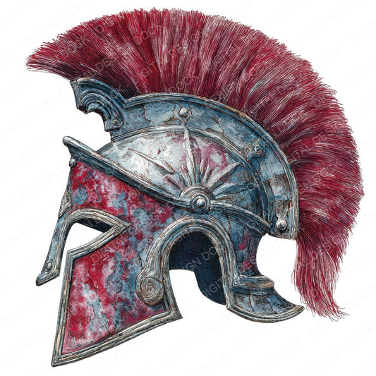 Watercolour Warrior Helmet fussy cut sheet in A4 format showing all 12 designs on one printable page