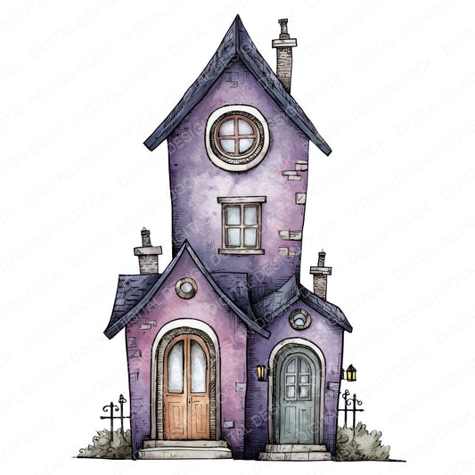 Watercolour Whimsical House fussy cut sheet in A4 format showing all 12 designs on one printable page