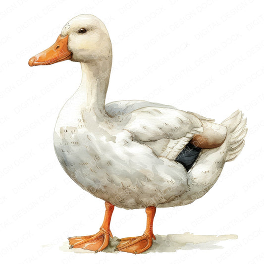 Watercolour White Duck fussy cut sheet in A4 format showing all 12 designs on one printable page