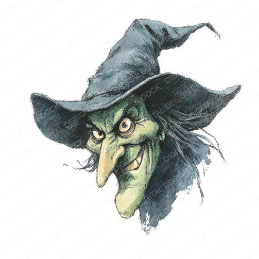 Watercolour Wicked Witch fussy cut sheet in A4 format showing all 12 designs on one printable page
