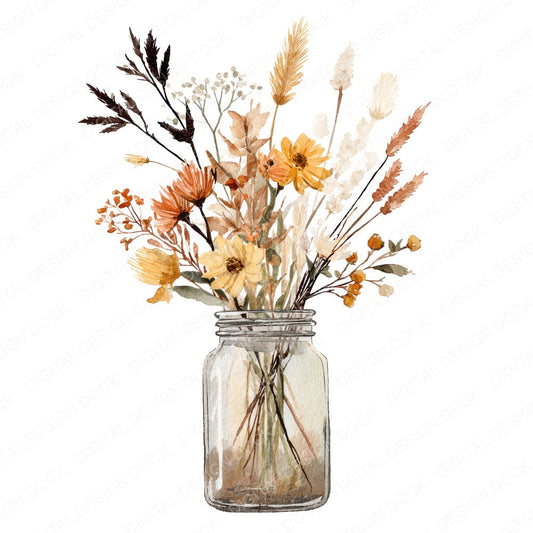 Watercolour Wildflower Glass Jar fussy cut sheet in A4 format showing all 12 designs on one printable page