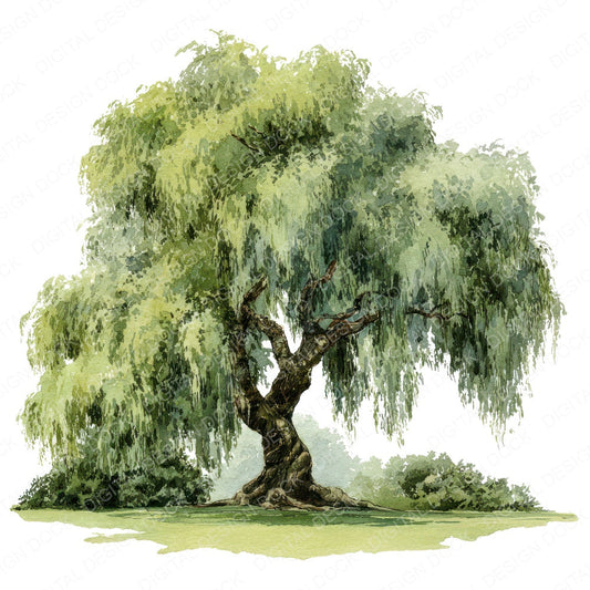 Watercolour Willow Tree fussy cut sheet in US Letter format showing all 12 designs on one printable page