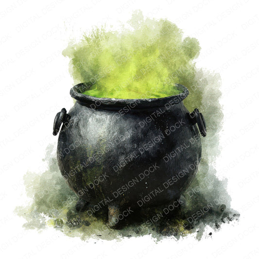 Watercolour Witches Cauldron fussy cut sheet in A4 format showing all 12 designs on one printable page