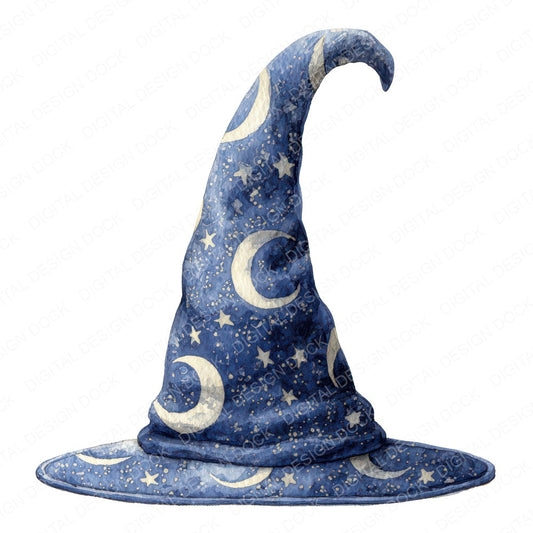 Watercolour Wizard Hat fussy cut sheet in US Letter format showing all 12 designs on one printable page