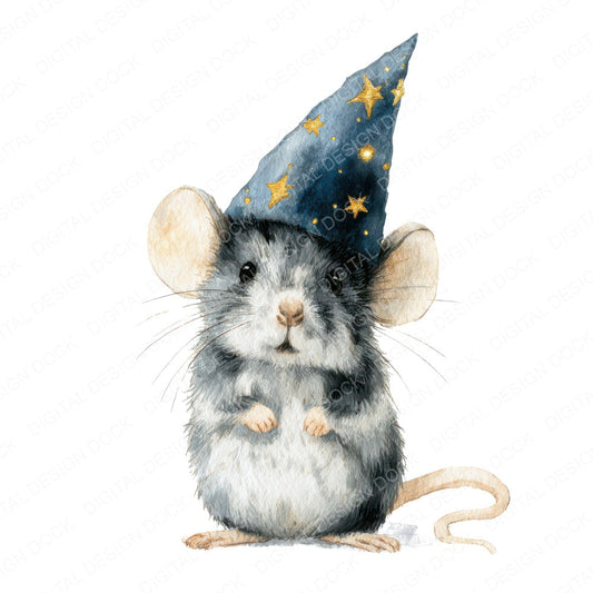 Watercolour Wizard Mouse fussy cut sheet in A4 format showing all 12 designs on one printable page