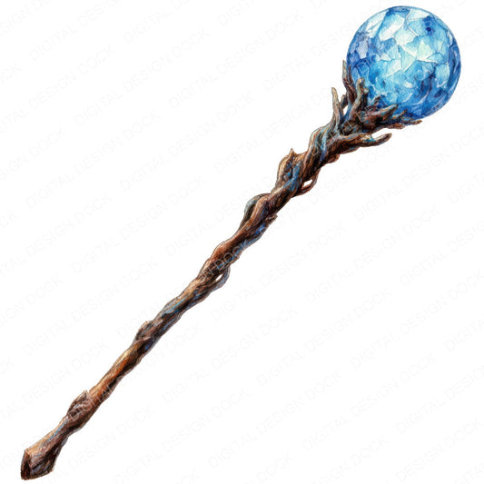 Watercolour Wizard Staff fussy cut sheet in A4 format showing all 12 designs on one printable page