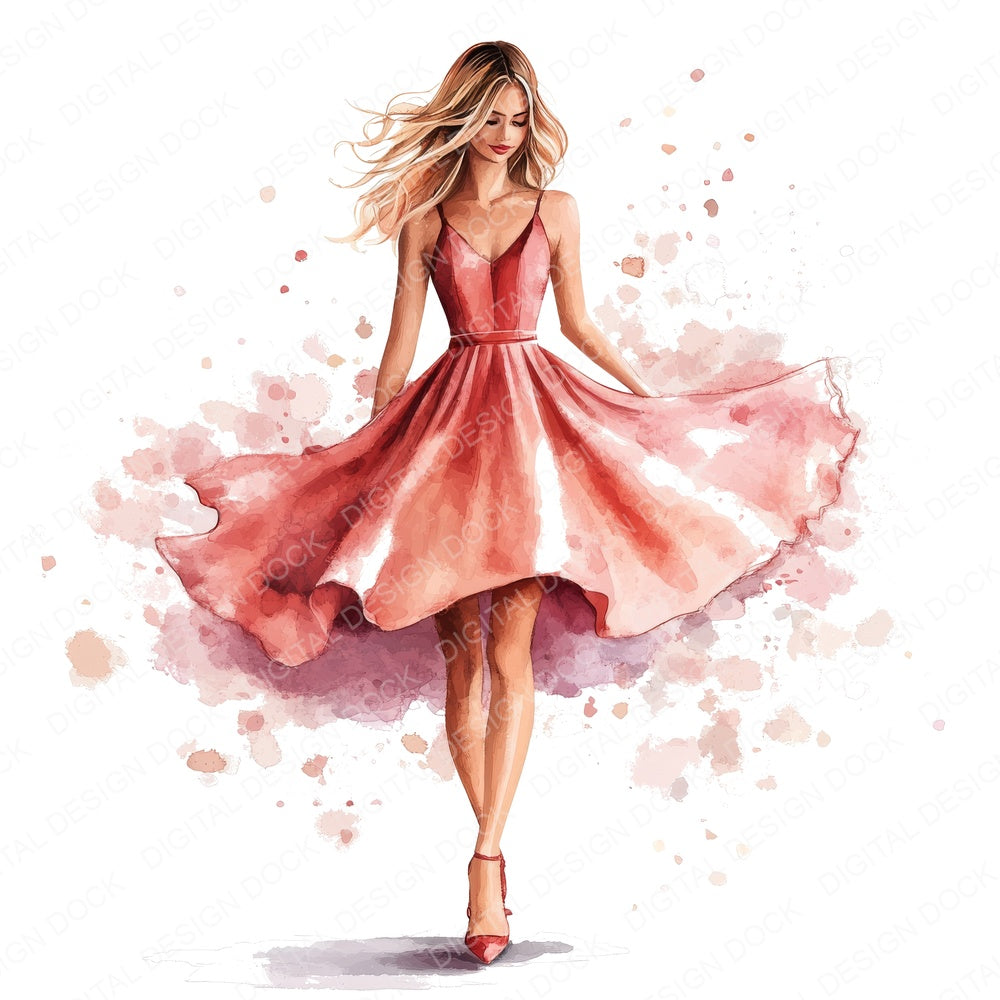 Watercolour Woman Colourful Dress fussy cut sheet in A4 format showing all 12 designs on one printable page