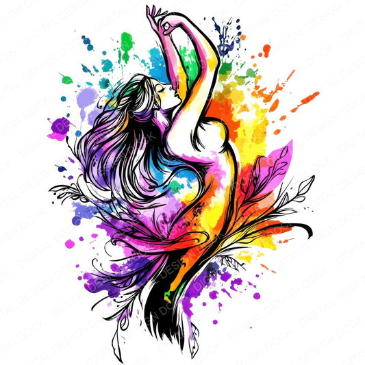 Watercolour Woman Dancing Spatter fussy cut sheet in A4 format showing all 12 designs on one printable page