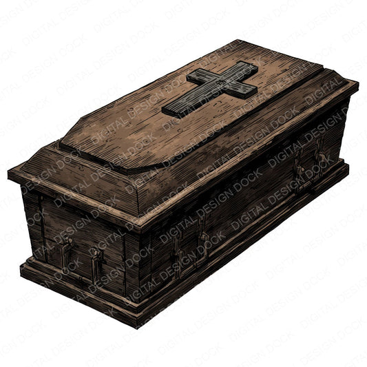 Watercolour Wooden Coffin fussy cut sheet in US Letter format showing all 12 designs on one printable page