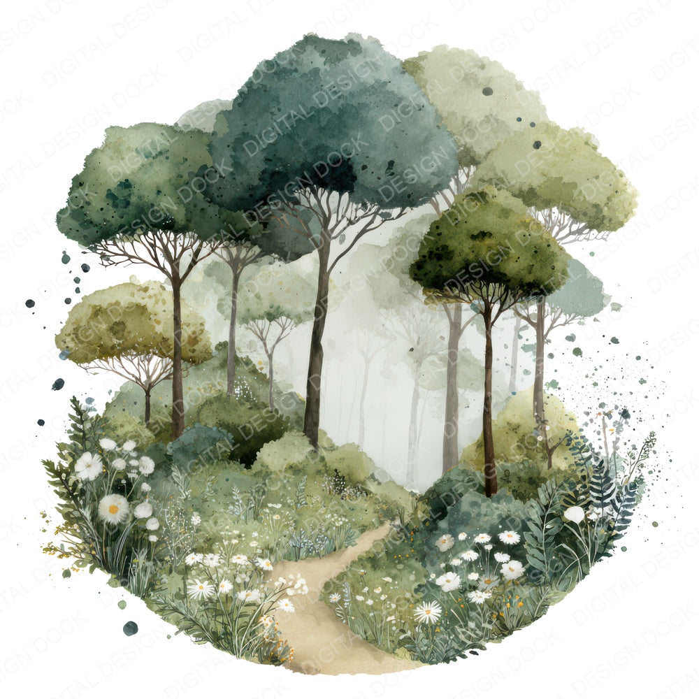 Watercolour Woodland Circle Clipart Set (DDD008547)