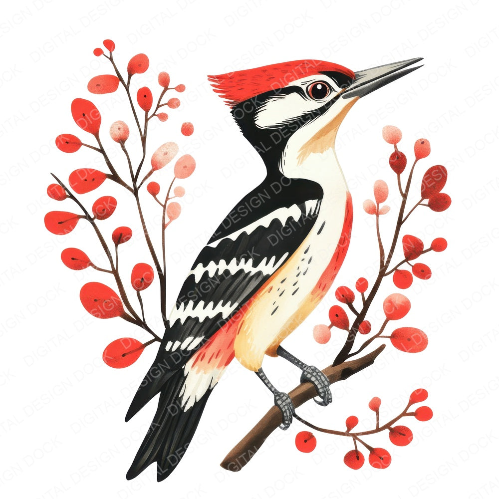 Watercolour Woodpecker fussy cut sheet in A4 format showing all 12 designs on one printable page