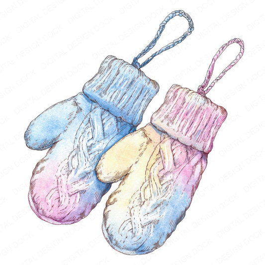 Watercolour Wool Mittens fussy cut sheet in A4 format showing all 12 designs on one printable page