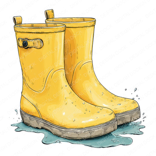 Watercolour Yellow Boots fussy cut sheet in A4 format showing all 12 designs on one printable page