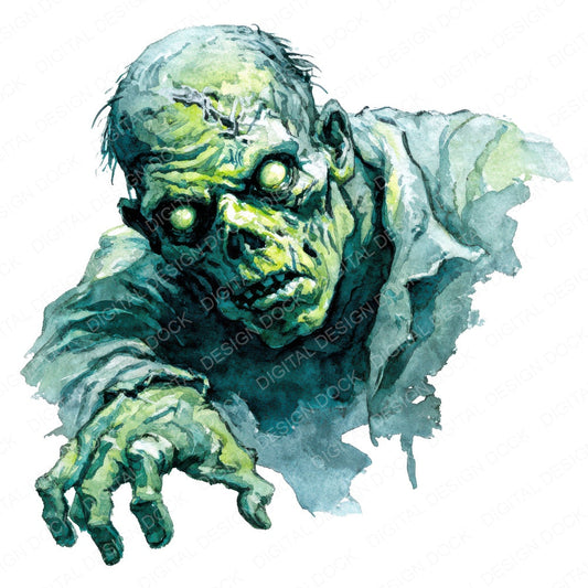 Watercolour Zombie Decay fussy cut sheet in A4 format showing all 12 designs on one printable page